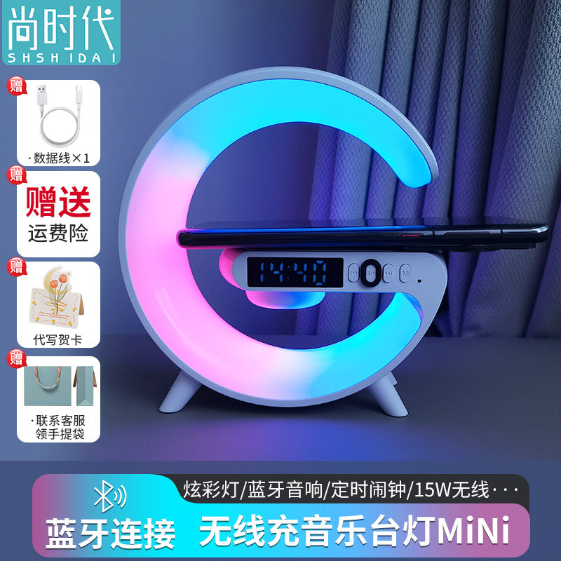 Neu Multifunktionale Bluetooth Lautsprecher Nachtlicht Drahtlose Ladegerät Uhr Wecker Atmosphäre Licht Geschenk 