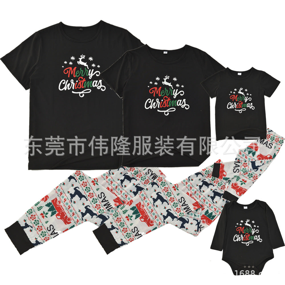 High-quality Goods In Stock European And American Baby Boys And Girls Women&#039;s Clothing Men&#039;s Clothing Short-sleeved New Cross-border Family Suit Christmas Pajamas