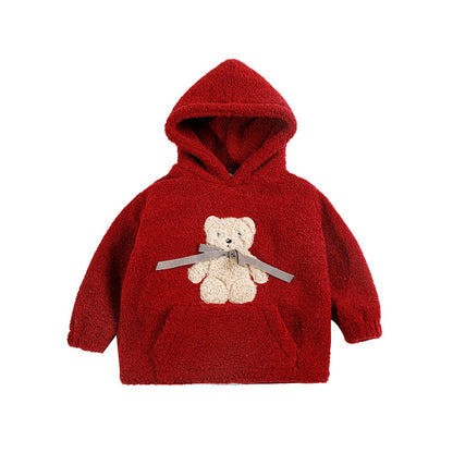 Eltern-Kind-Kleidung Herbst- und Winterkleidung Pullover plus Samt dicke Mutter- und Tochterkleidung im ausländischen Stil koreanische Mädchen Cartoon Net rot warmer Wollpullover 